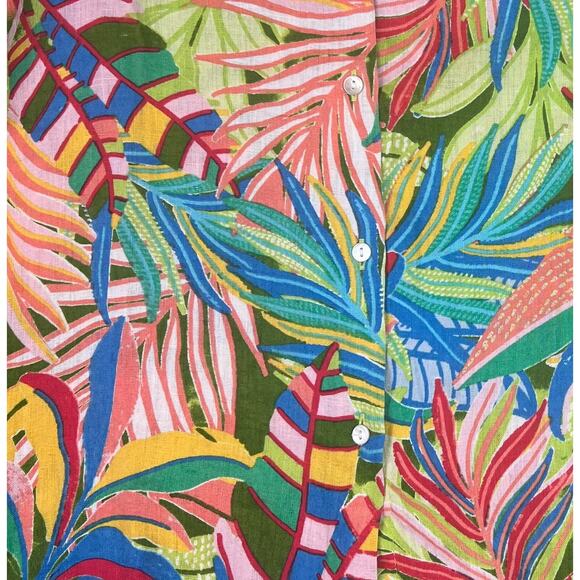 C&C California Top Womens Size L Linen Colorful Tropical Button Up Jungle Palms - Picture 4 of 8